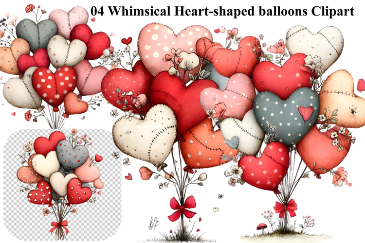 Whimsical Heart-shaped balloons Clipart
