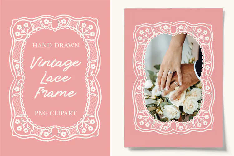 Hand-Drawn Vintage Lace Frame Clipart for Wedding Designs