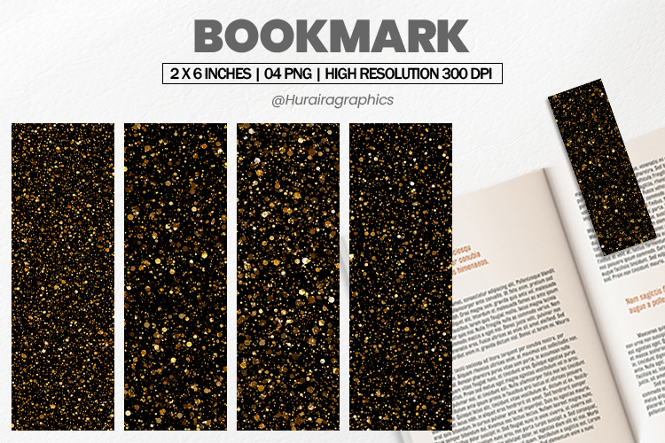 Black Gold Glitter Bookmark PNG, Bookmark Sublimation