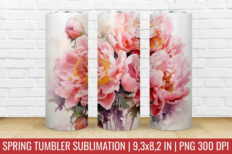 Peony Flower Tumbler Wrap | SpringTumbler Sublimation Design