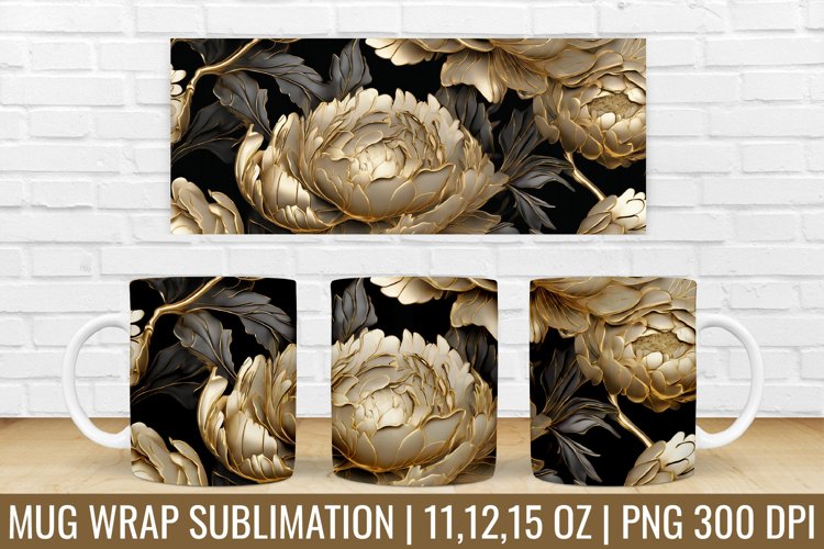 3D Mug Wrap | 3D Flower Mug Sublimation Design