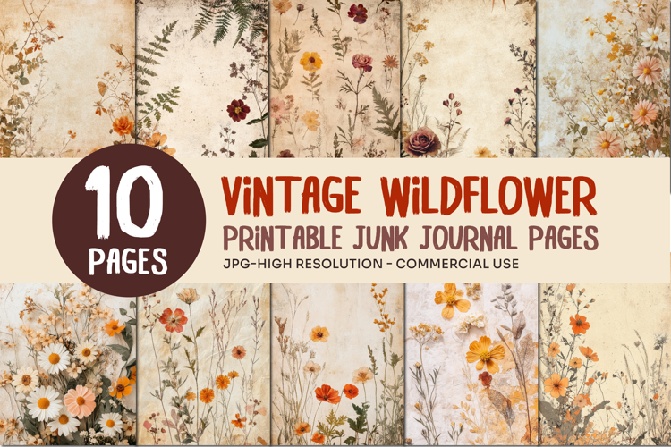 Vintage Wildflower Junk Journal Pages