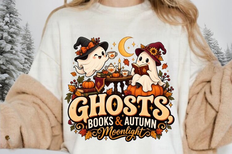Ghosts Books and Autumn Moonlight Halloween Sublimation example image 1