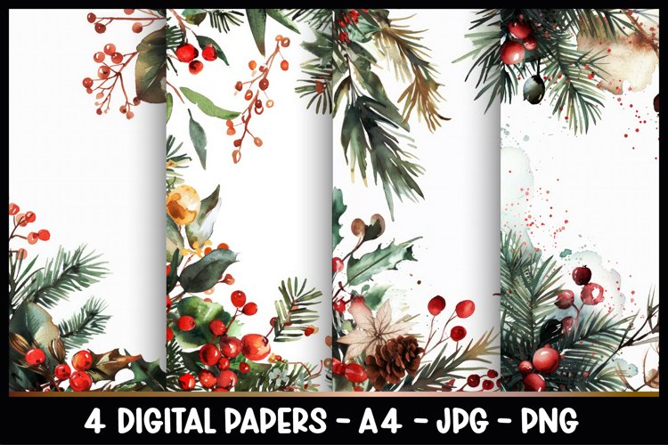 4 Christmas Digital Papers I Christmas Junk Journal Pages