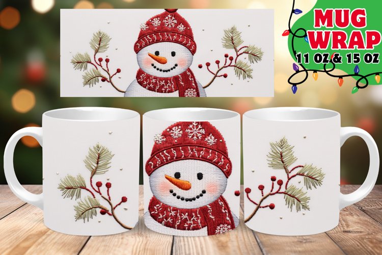 3D Winter Snowman Embroidered Charm 11oz Mug example image 1