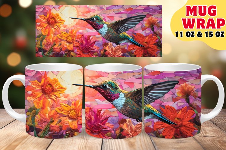 Floral Mosaic Stained Glass Sublimation 11oz 15oz Mug Wrap