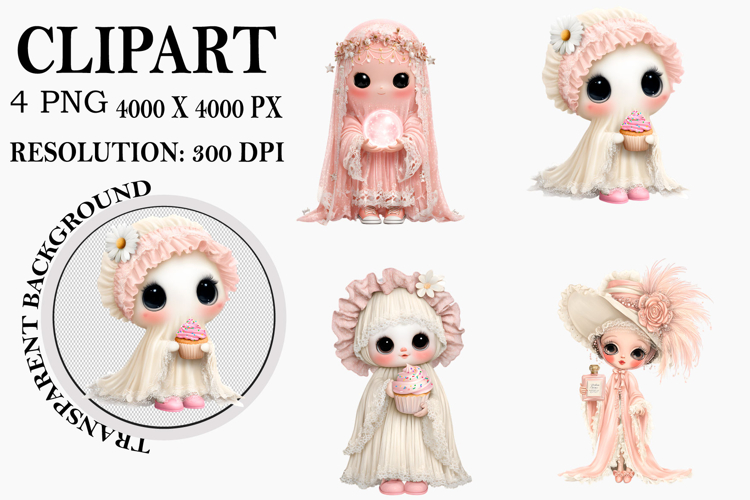 Halloween Ghosts Clipart Watercolor PNG