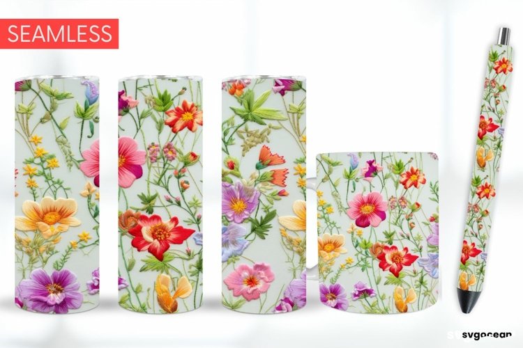 Embroidery Flowers Sublimation | Tumbler | Mug | Pen example image 1