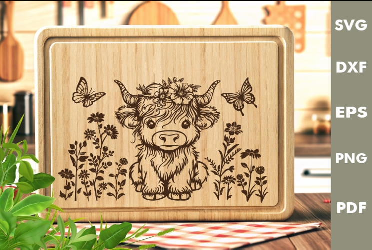 Baby Highland cow Design, Cutting board SVG, Laser cut SVG