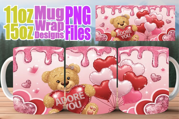 Joyful nights sublimation mug wrap, Love Bear
