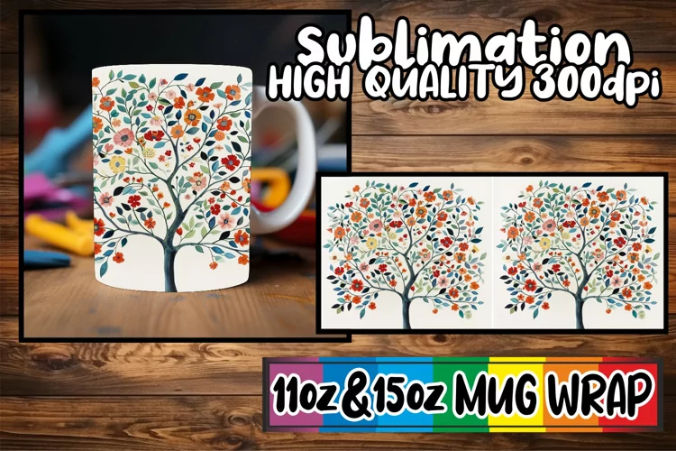 Vibrant Blossoms Mug Sublimation Wrap - Spring Design