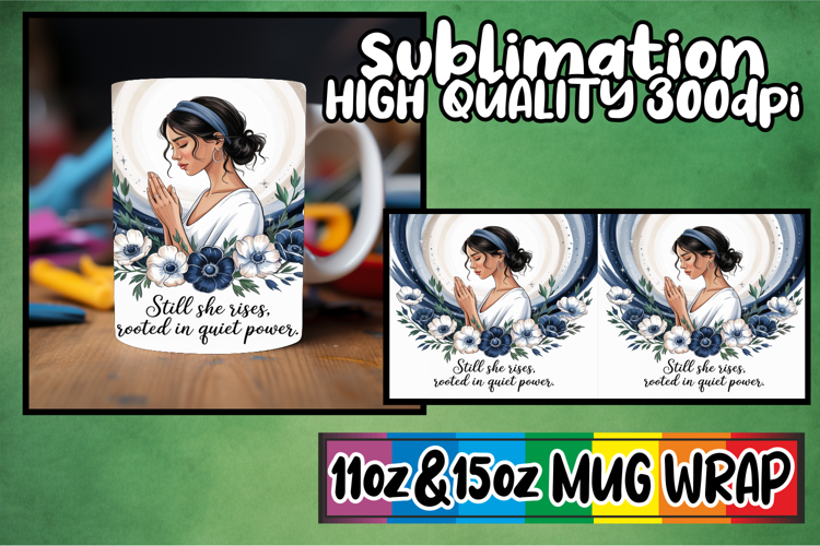 Serene mornings sublimation mug wrap, Praying Woman
