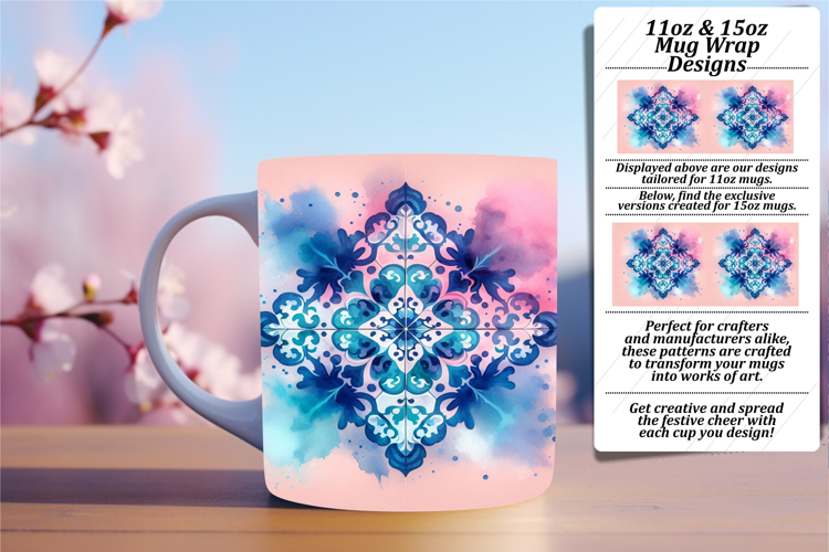 Chic 11oz Mug Wrap Png Design , Watercolor Patter