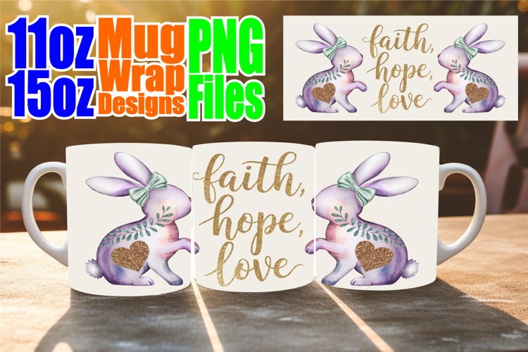 Radiant sunsets 11oz 15oz sublimation wrap, Easter Bunny