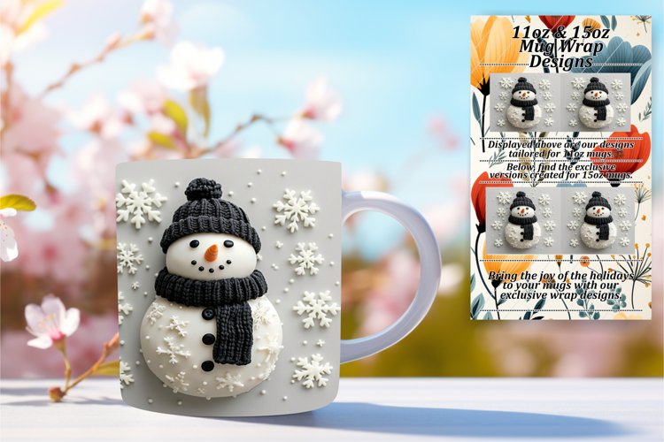 Cheerful 3D Snowman Mug Wrap Winter Sublimation PNG