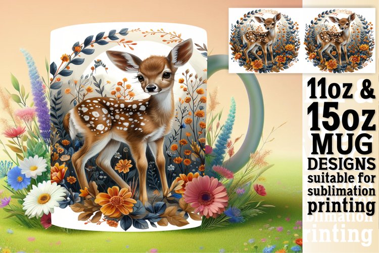 Watercolor Deer Mug Wrap Sublimation Spring example image 1