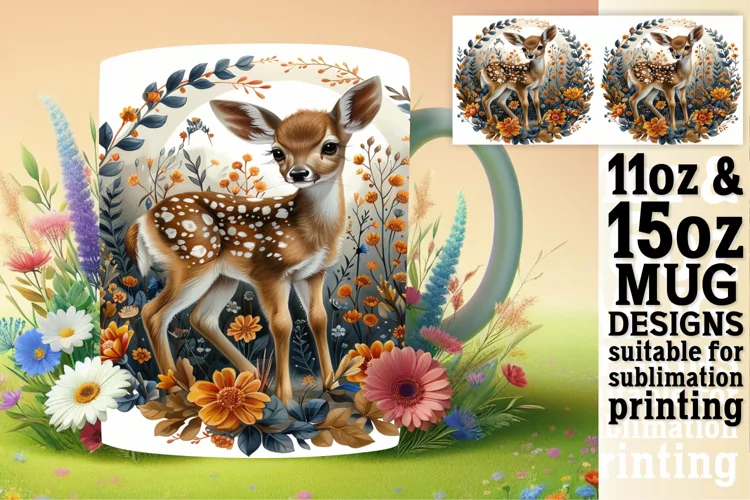 Watercolor Deer Mug Wrap Sublimation Spring