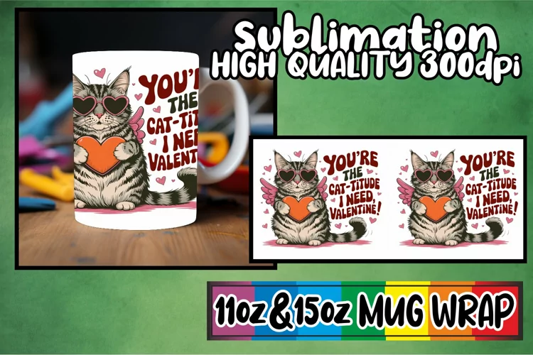 Vibrant joy 11oz 15oz sublimation wrap, Valentines Cat