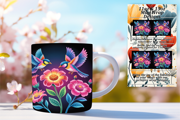 Chic 11oz Mug Wrap Png Design , Birds