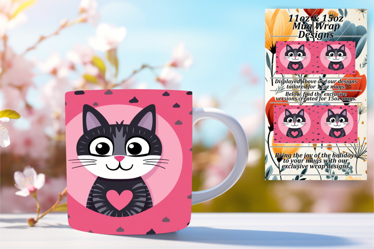 Stylish 11oz Mug Wrap Png Artwork , Cute Cat