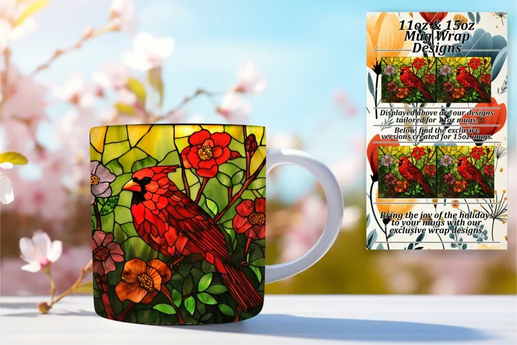 Sublimation Mug Wrap Design with Colorful Bird 11oz 15oz