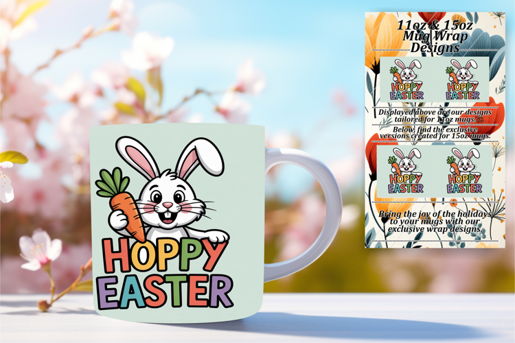 Beautiful 15oz Mug Wrap Png Design , Easter Bunny