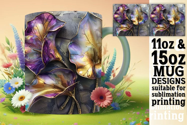 Glittery Blossom Mug Wrap: 3D Sublimation Design