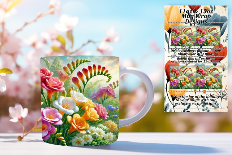 Beautiful 15oz Mug Wrap Png Design , Flower