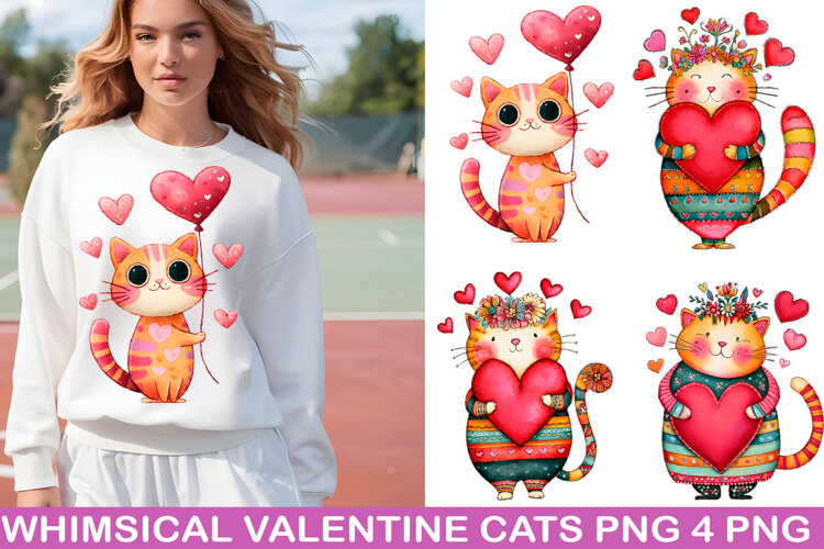 Whimsical Valentine Cats PNG example image 1