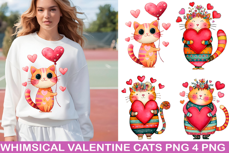 Whimsical Valentine Cats PNG