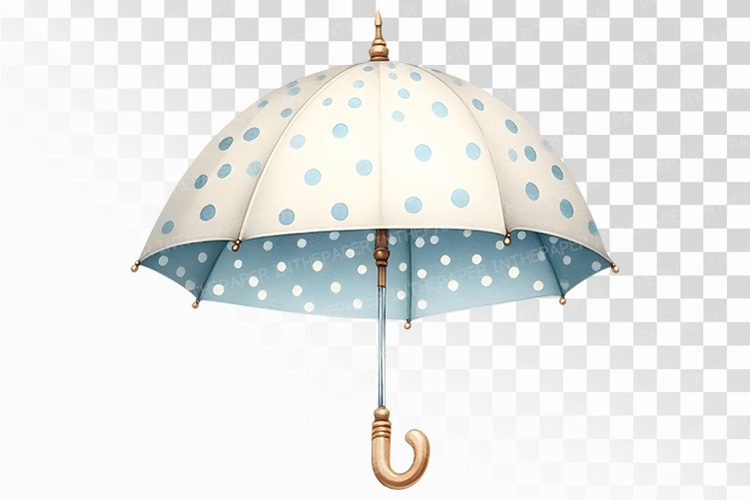White Umbrella with Blue Polka Dots Rain Protection PNG