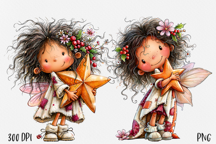 Christmas Fairy PNG, Cute Winter Fairy Girl Clipart