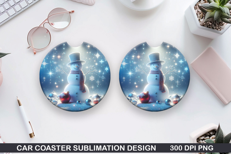 Snowman Car Coaster Sublimation|Christmas Coaster PNG Design
