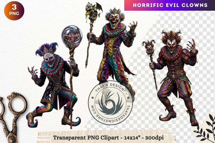 Horrific Evil Clown Clipart - Creepy Circus PNG Graphics