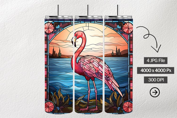 Flamingo Stained Glass Square Coaster - 04 Variations