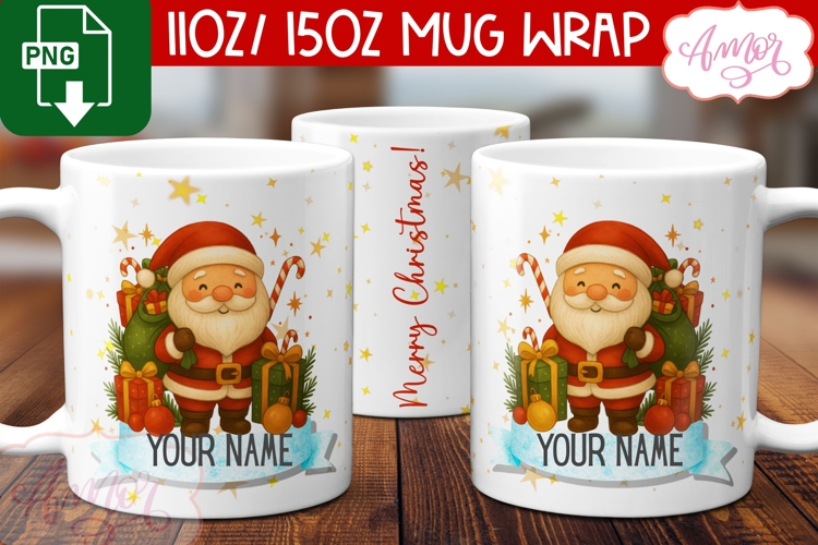Custom Christmas mug wrap PNG, Cute Santa mug PNG