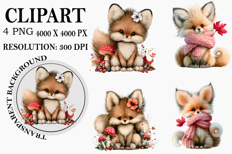 Cute Watercolor Fox Clipart Image 3