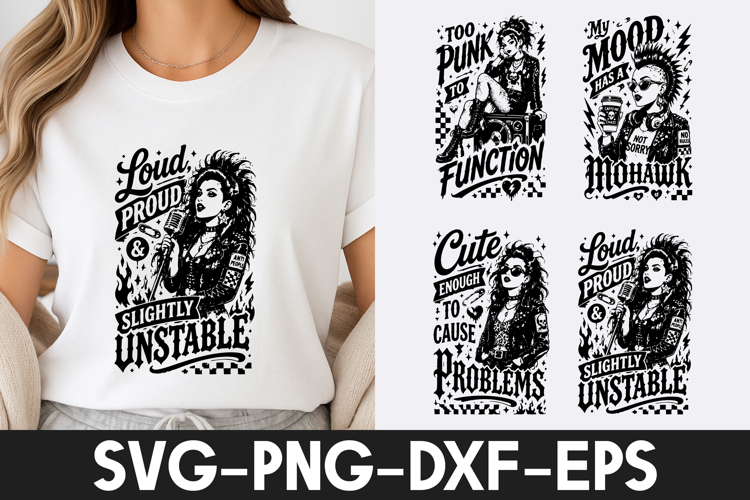 Punk Rock Woman Loud Proud Retro SVG PNG