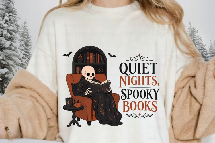 The Introvert PNG Sublimation Design - Cozy Skeleton Reading