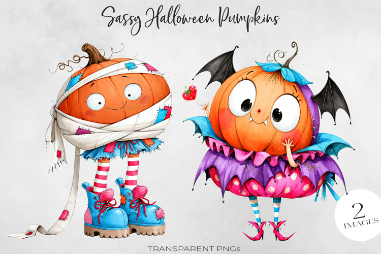 Sassy Halloween Pumpkin Clipart 2 PNGs