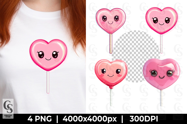Kawaii Heart Lollipop Cute Candy Clipart Sublimation PNG