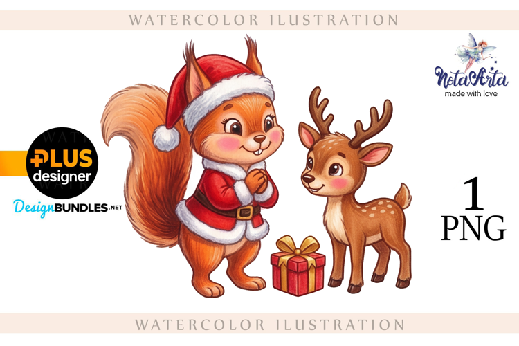 Cute Christmas squirrel with a reindeer