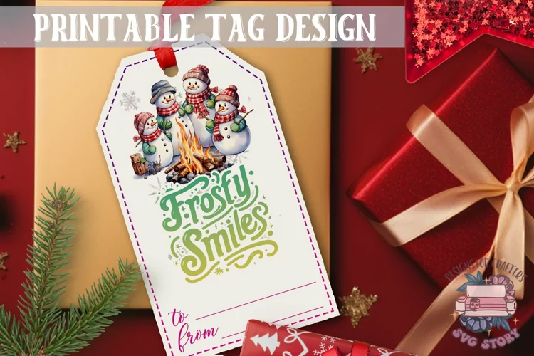 Watercolor Christmas Gift Tag Frosty Smiles Ornaments PNG