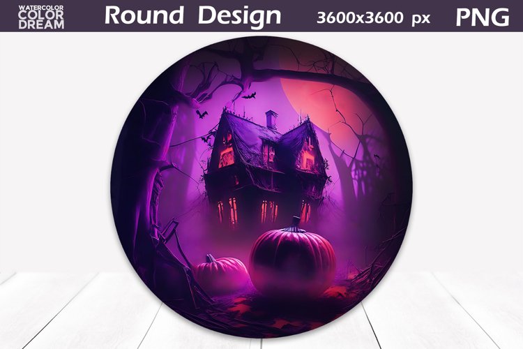 Haunted House Pumpkin Sublimation | Halloween Round Design