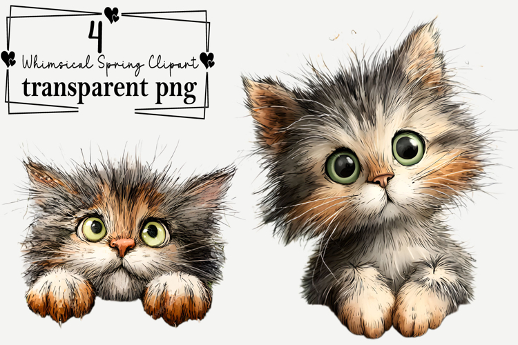 Whimsical Spring Cats PNG Clipart Watercolor PNG