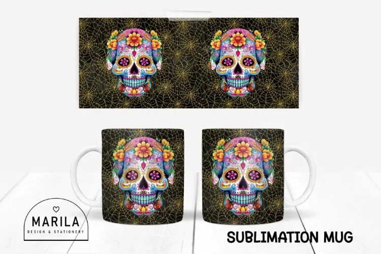 Floral Skull Mug Sublimation Design / halloween Mug #12