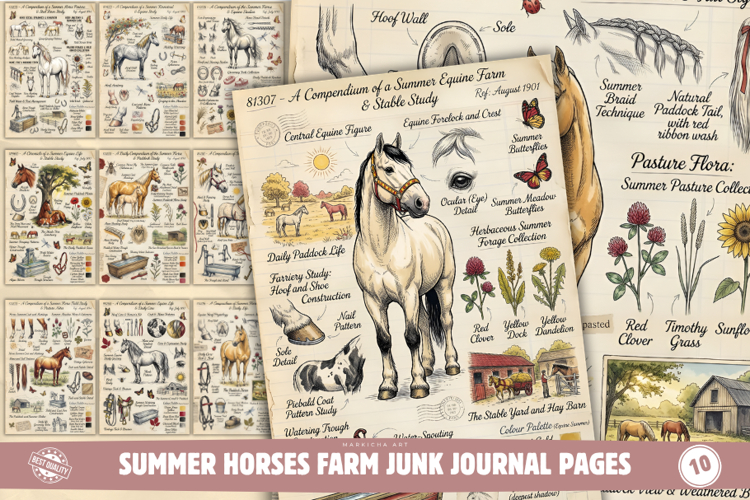 Summer Horses Farm Junk Journal Pages