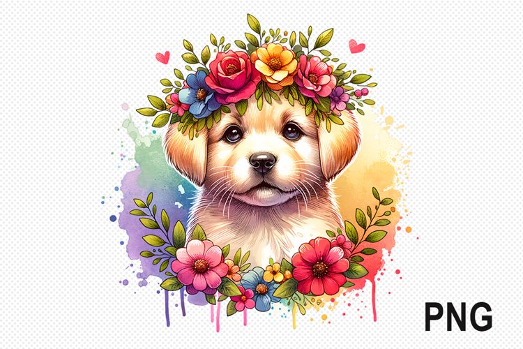 Dog Flowers Sublimation - Dog Flowers Clipart PNG Design