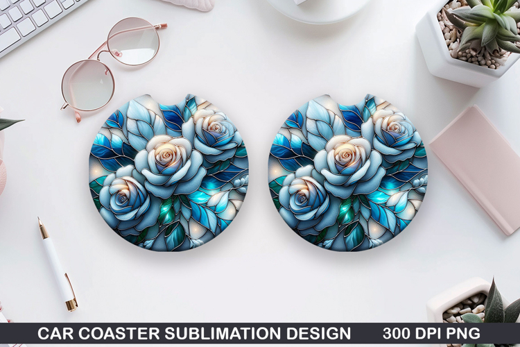 Roses Car Coaster Sublimation| Christmas Coaster PNG Design