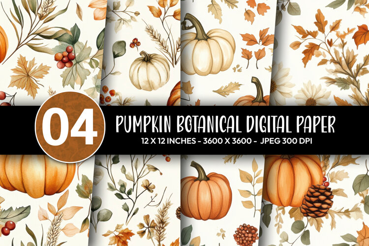Botanical Pumpkin Digital Paper example image 1